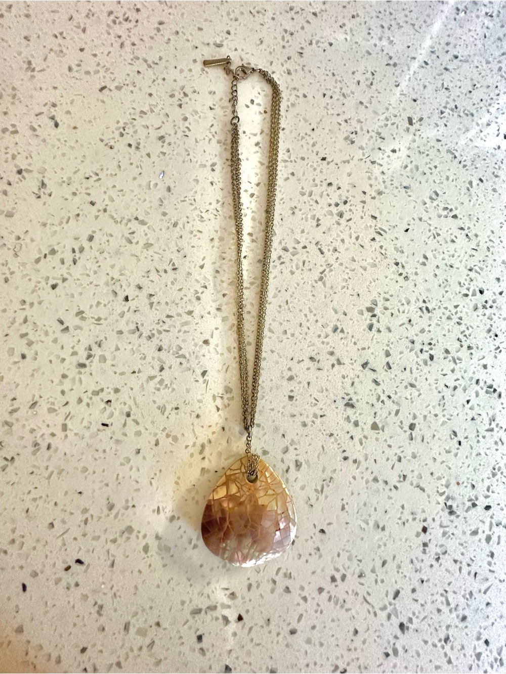 Necklace with Iridescent Seashell Mosaic Teardrop Pendant